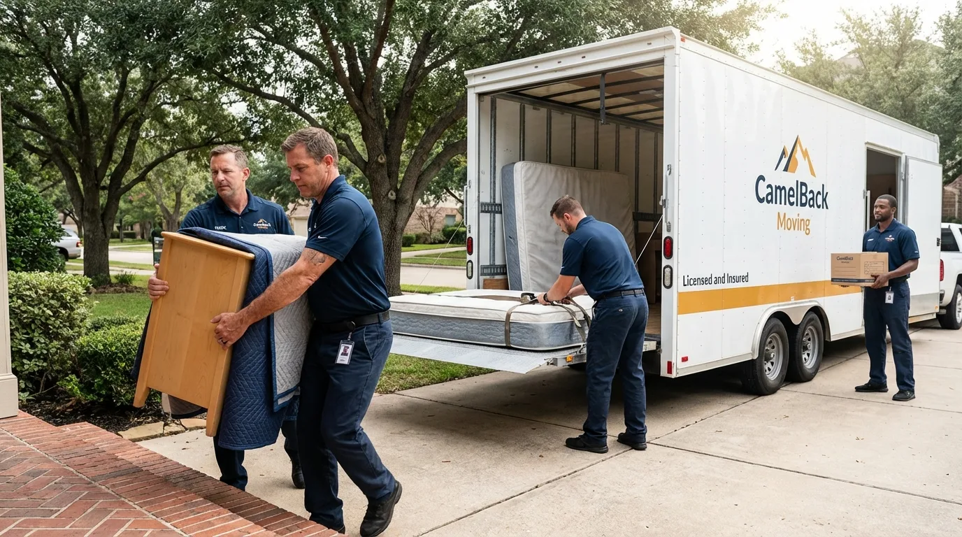 Crew loading residential truck for cross-state move from Gas City, IN