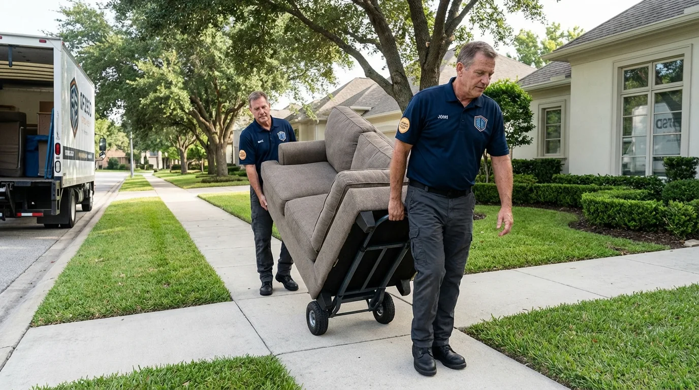 Local residential moving crew loading furniture in Gas City, IN